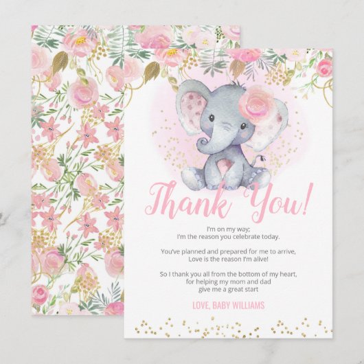Elephant Baby shower Bedankt voor je kaarten (Voorkant / Achterkant)