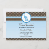 Elephant baby shower, behalve de datum blauw bruin save the date (Voorkant)
