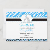 Elephant baby shower, behalve de datum blauw zwart save the date (Voorkant)