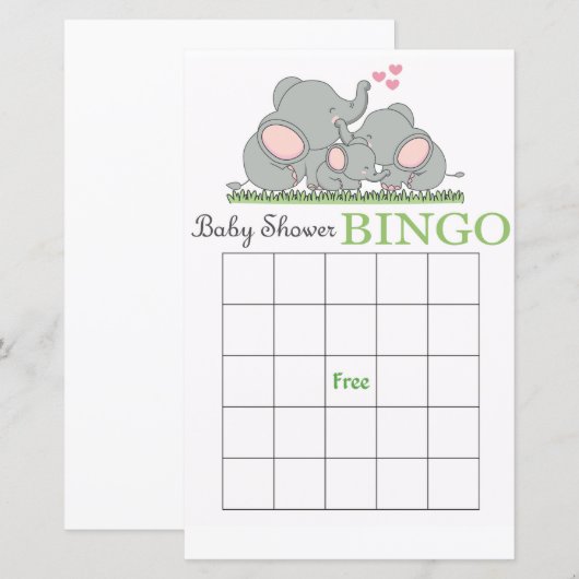 Elephant baby shower bingo (Voorkant / Achterkant)