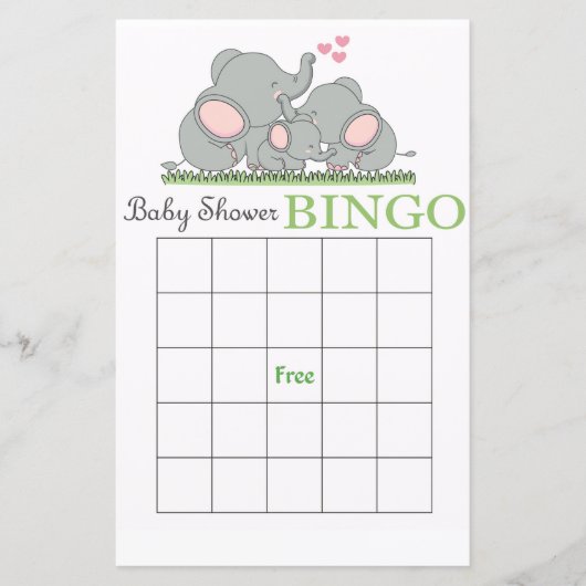 Elephant baby shower bingo (Voorkant)