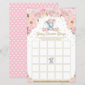Elephant Baby shower Bingo Game Activity Baby Girl (Voorkant / Achterkant)