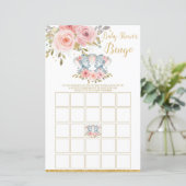 Elephant Baby shower Bingo Game Activity Twin Girl (Staand voorkant)