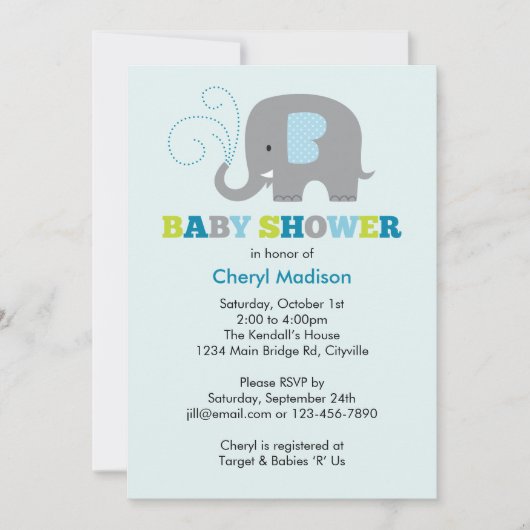 Elephant Baby shower - blauw Kaart (Voorkant)