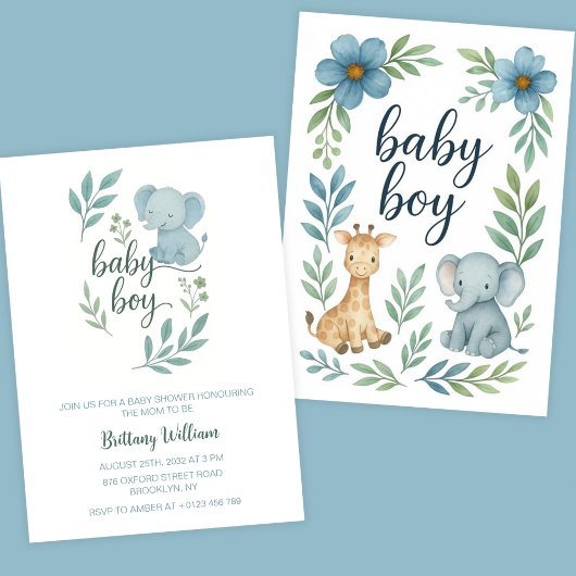 Elephant Baby shower Blue Baby Boy Kaart