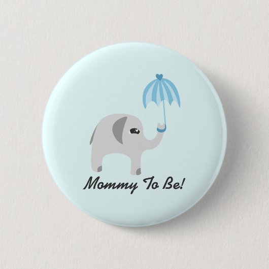 Elephant Baby shower Blue Umbrella Ronde Button 5,7 Cm (Voorkant)