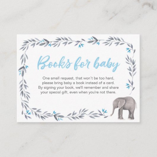 Elephant Baby shower Boeken voor baby blauw Informatiekaartje (Voorkant)