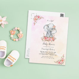 Elephant Baby shower Boho Chic Coral Waterverf Briefkaart