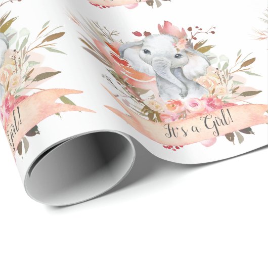 Elephant Baby shower Boho Chic Coral Waterverf Cadeaupapier (Rol Hoek)