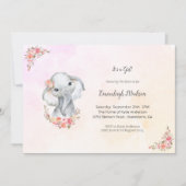 Elephant Baby shower Boho Chic Coral Waterverf Kaart (Voorkant)