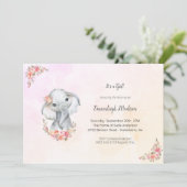 Elephant Baby shower Boho Chic Coral Waterverf Kaart (Staand voorkant)