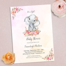 Elephant Baby shower Boho Chic Coral Waterverf