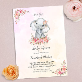 Elephant Baby shower Boho Chic Coral Waterverf Kaart