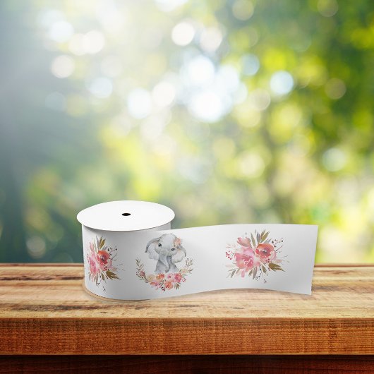 Elephant Baby shower Boho Chic Coral Waterverf Satijnen Lint