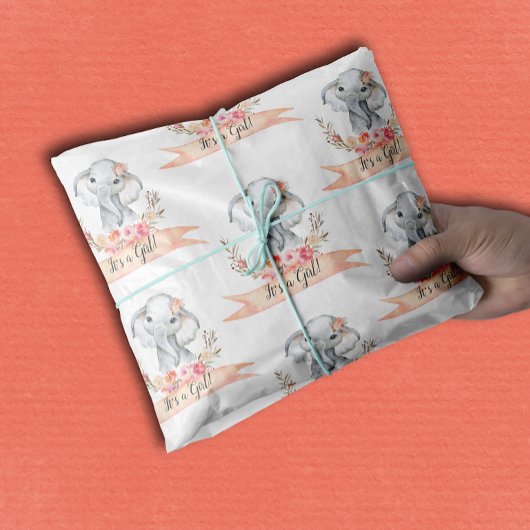 Elephant Baby shower Boho Chic Coral Waterverf Tissuepapier