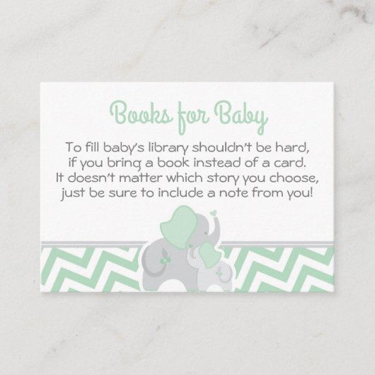 Elephant Baby shower Book Card Mint Green Chevron Plaatskaartje (Voorkant)