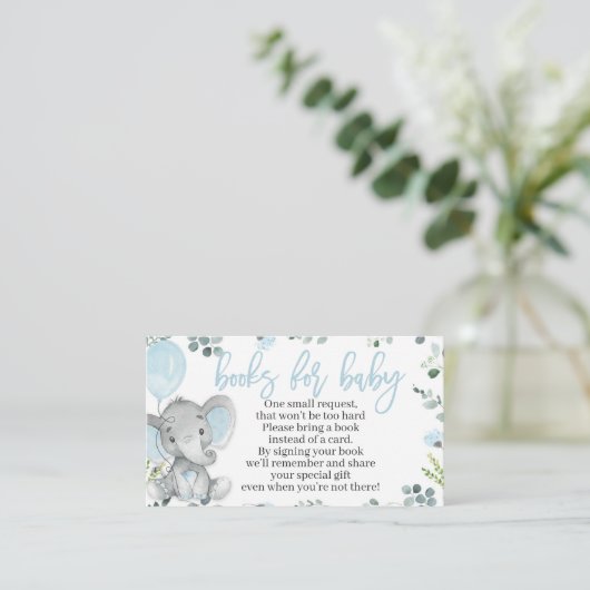 Elephant Baby shower Book Request Card for a Boy Informatiekaartje (Staand voorkant)