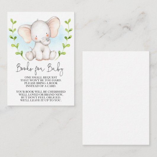 Elephant Baby shower Book Request Insert Informatiekaartje (Voorkant / Achterkant)
