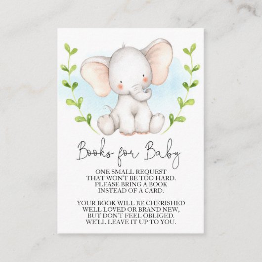 Elephant Baby shower Book Request Insert Informatiekaartje (Voorkant)