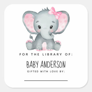 Elephant Baby shower Bookplaat Vierkante Sticker