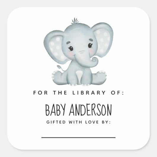 Elephant Baby shower Bookplaat Vierkante Sticker (Voorkant)