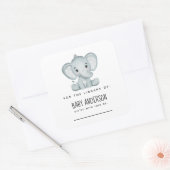 Elephant Baby shower Bookplaat Vierkante Sticker (Envelop)