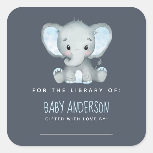 Elephant Baby shower Bookplaat Vierkante Sticker (Voorkant)