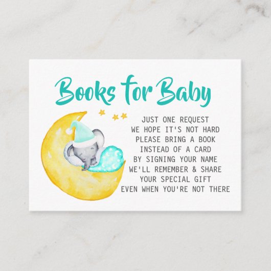 Elephant Baby shower Books for Baby Informatiekaartje (Voorkant)