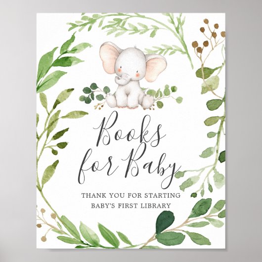 Elephant Baby shower Books for Baby Sign Poster (Voorkant)