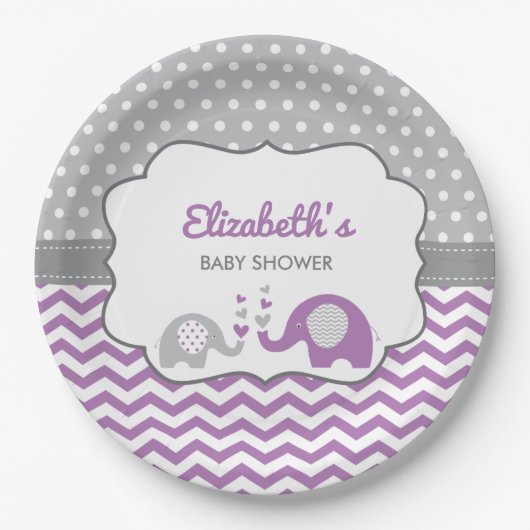 Elephant Baby shower Bord, BEWERKBARE KLEUR Papieren Bordje (Voorkant)