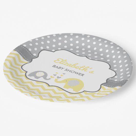 Elephant Baby shower Bord, BEWERKBARE KLEUR Papieren Bordje (Gekanteld)