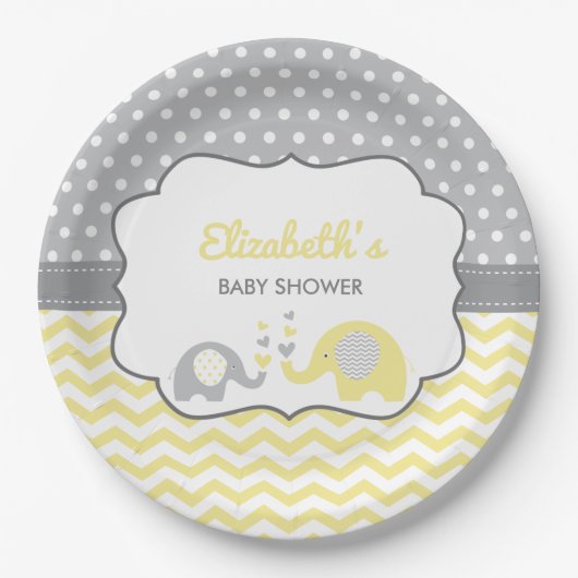 Elephant Baby shower Bord, BEWERKBARE KLEUR Papieren Bordje (Voorkant)