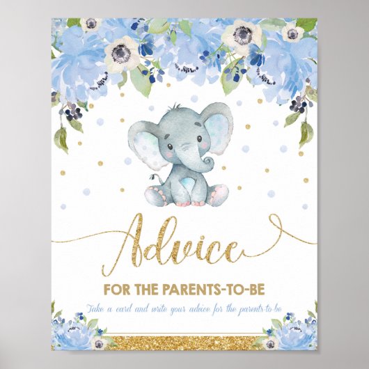 Elephant Baby shower Boy Advice for Parents to be Poster (Voorkant)