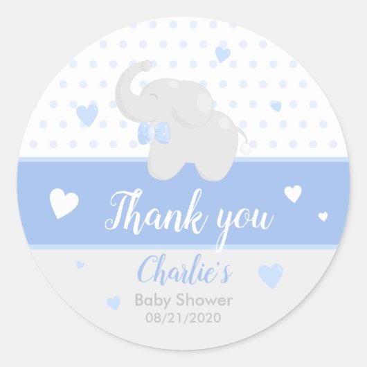 Elephant Baby shower Boy Blue Dank je Sticker (Voorkant)
