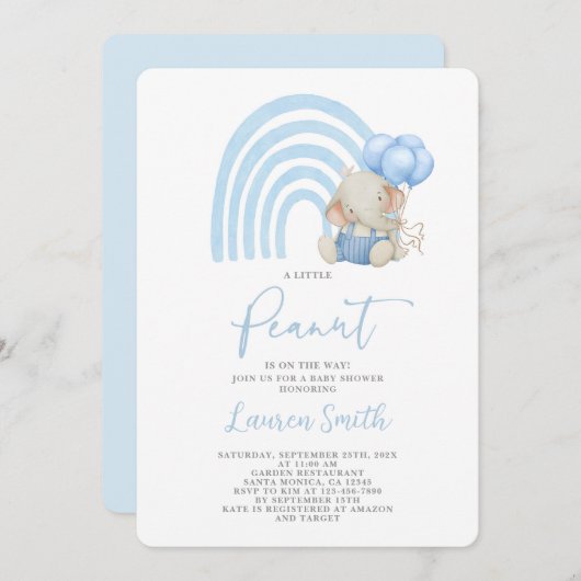 Elephant Baby shower Boy Invitation Kaart (Voorkant / Achterkant)