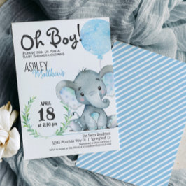 Elephant Baby shower Boy Invitation Kaart