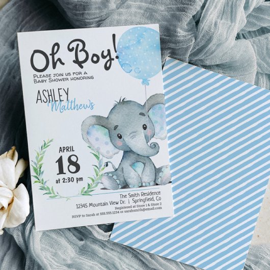 Elephant Baby shower Boy Invitation Kaart