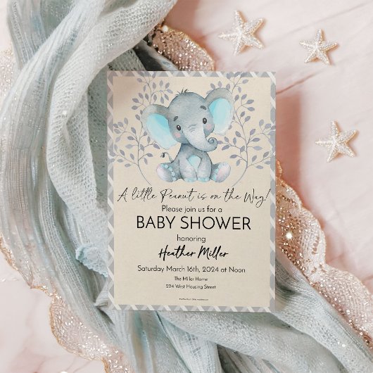 Elephant Baby shower Boy Invitation Kaart
