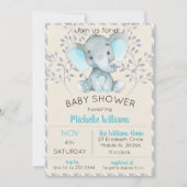 Elephant Baby shower Boy Invitation Kaart (Voorkant)