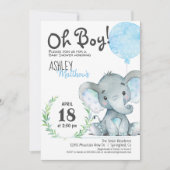 Elephant Baby shower Boy Invitation Kaart (Voorkant)