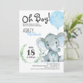 Elephant Baby shower Boy Invitation Kaart (Staand voorkant)