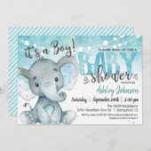 Elephant Baby shower Boy Invitation Kaart (Voorkant / Achterkant)