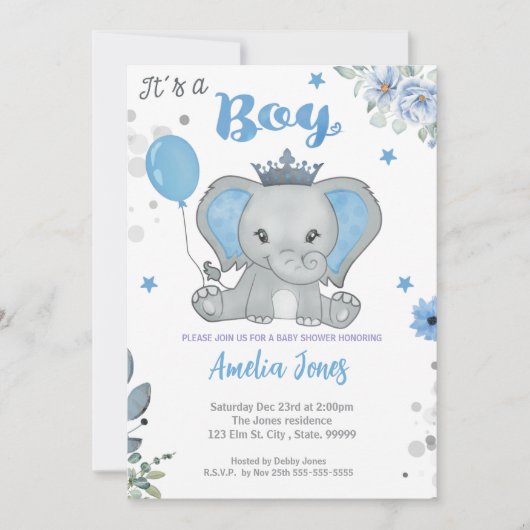 Elephant Baby shower Boy Kaart (Voorkant)