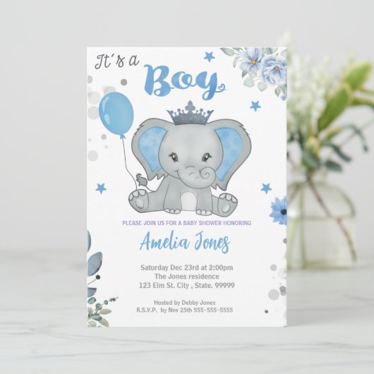 Elephant Baby shower Boy Kaart (Staand voorkant)