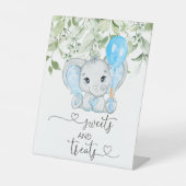 Elephant Baby shower Boy Sweets and Treatment Reclamebord Met Voetstuk (Voorkant)