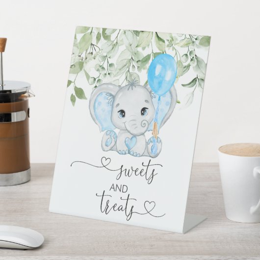 Elephant Baby shower Boy Sweets and Treatment Reclamebord Met Voetstuk (Insitu)