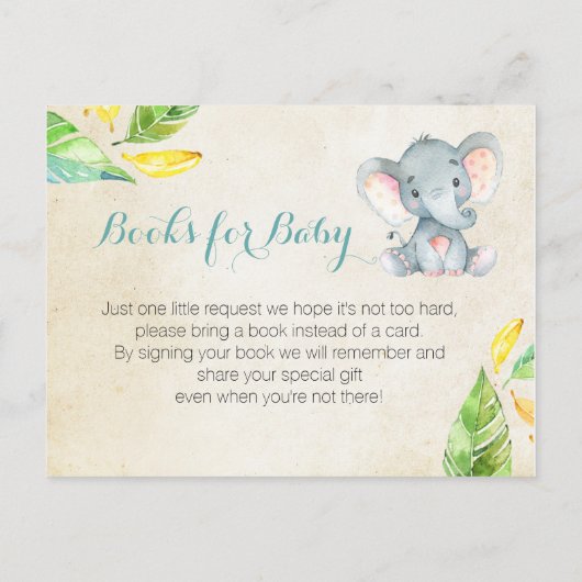 Elephant Baby shower - Breng een boek insert Uitnodiging Briefkaart (Achterkant)