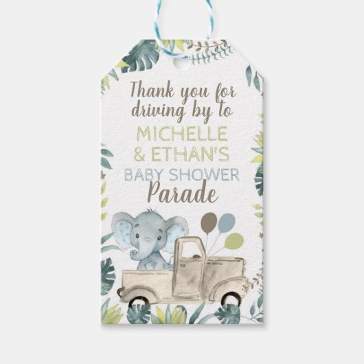 Elephant Baby shower Cadeaulabel (Voorkant)