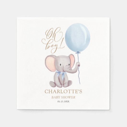 Elephant Baby shower Custom Boy Blue Balloon Servet (Voorkant)