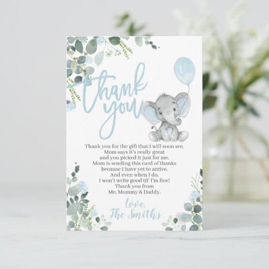 Elephant Baby shower Dank je kaarten voor een jong (Staand voorkant)